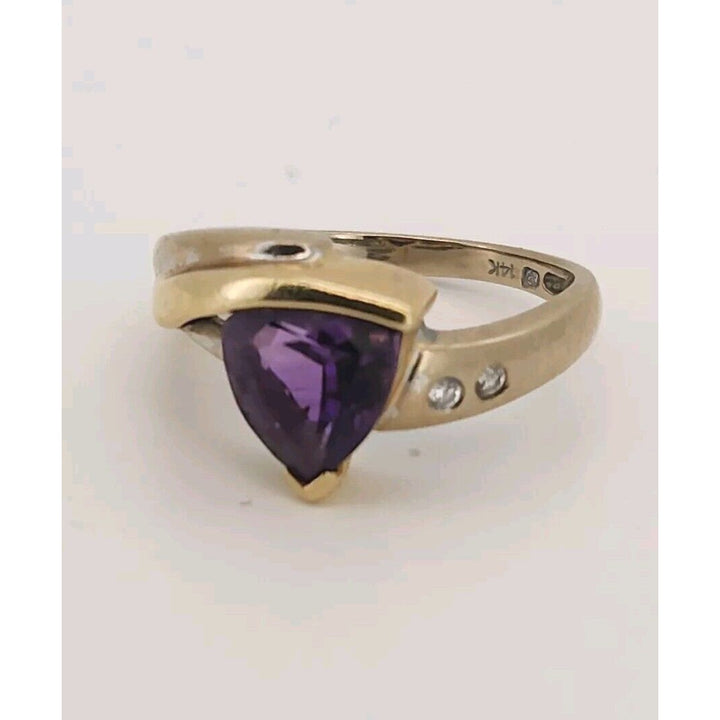 14k Yellow Gold Amethyst Diamond Ring 6.5, 4.5g