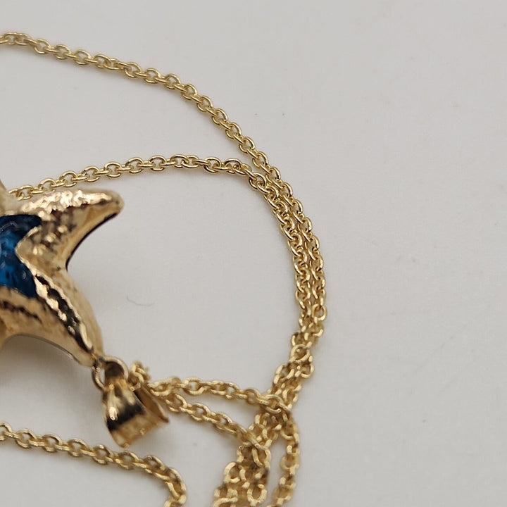 14k Yellow Gold Blue Evil Eye Star Goodluck Pendant Necklace 18"