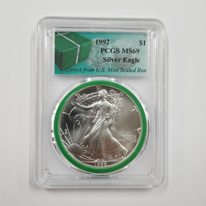 1992 PCGS American Silver Eagle MS69  Green From US Mint Sealed Box