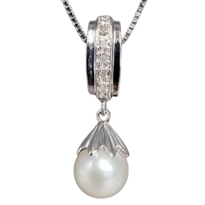 Beautiful Sterling Silver 925 Natural Pearl Pendant Necklace 18"