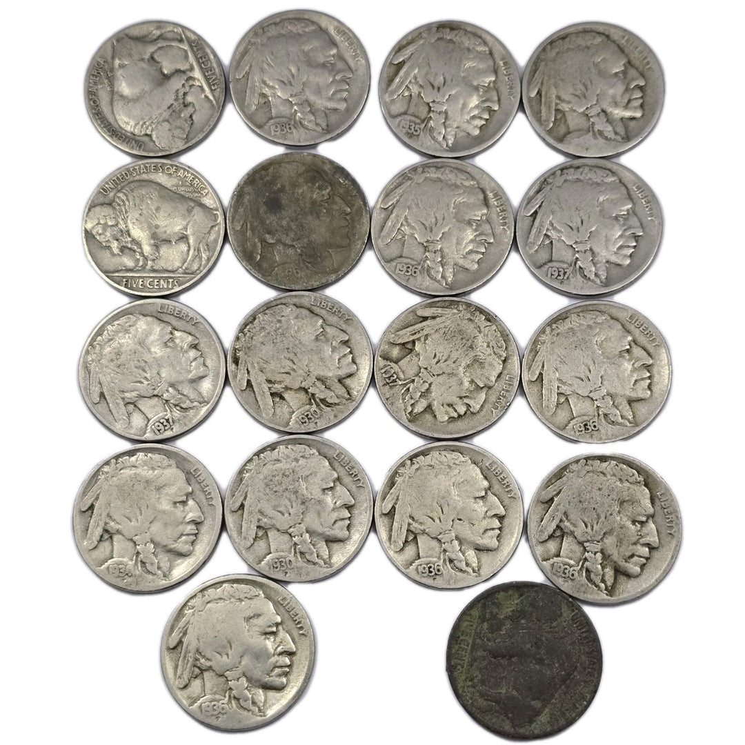 LOT OF 18 COINS MIXED Years Buffalo Nickels Circulated Ungraded Collectibles 5c