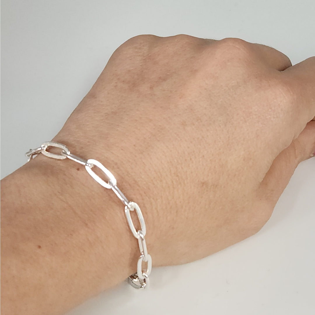 925 Sterling Silver Paperclip Link Bracelet 7"