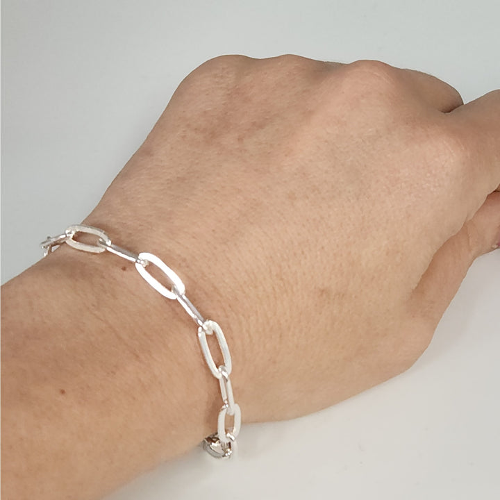 925 Sterling Silver Paperclip Link Bracelet 7"