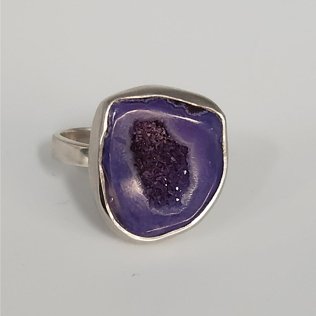 Sterling Silver Heat-Treated Purple Druzy Agate Statement Ring Size 8