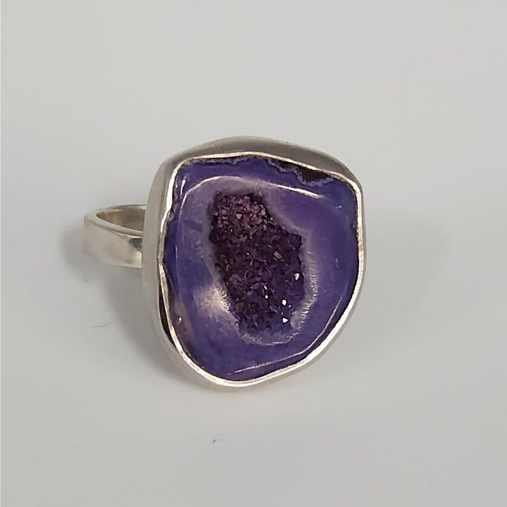 Sterling Silver Heat-Treated Purple Druzy Agate Statement Ring Size 8