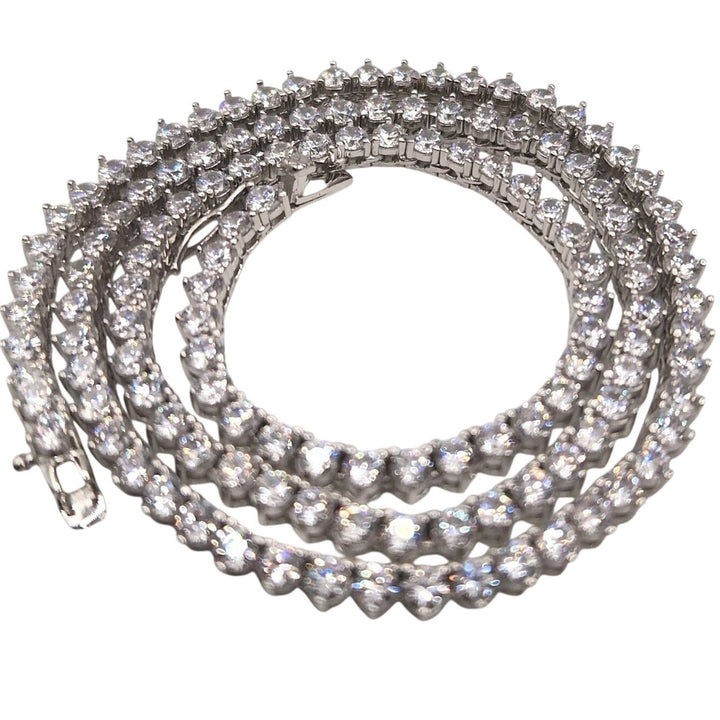 3 Prongs D VVS1 Full Moissanite Tennis Necklace 925 Sterling Silver 17"...