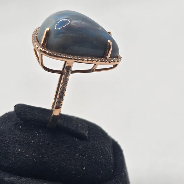 GIA Certified 11.18 CT Natural Gray 14k Opal Rose Gold-Tone Halo Cocktail Ring