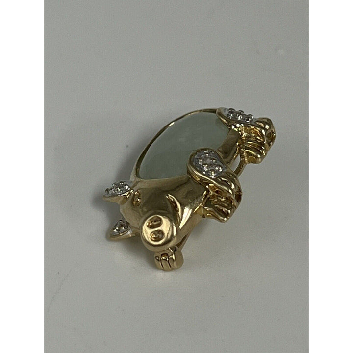 10k Yellow Gold Jade & Diamond Pig Brooch pin And Pendant