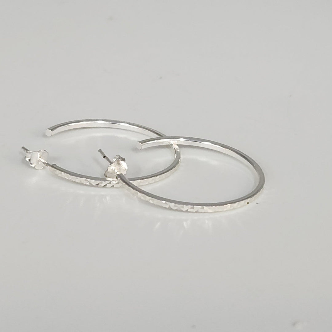 Classic Sterling Silver Diamond Cut Lightweight Hoops Earrings