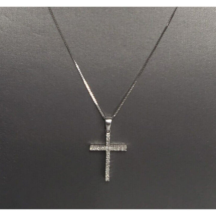 10k white gold diamond cross pendant necklace