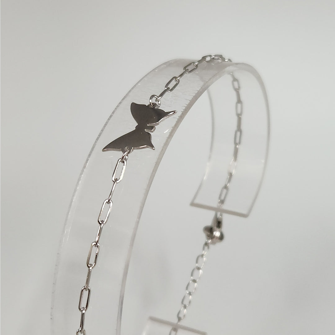925 Sterling Silver Butterfly Charm Link Bracelet Adjustable Paperclip Chain 8"