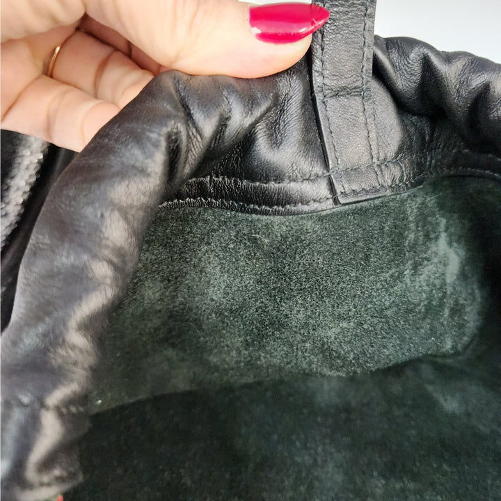 Gucci Black Drawstring Backpack Bag Red Green Accents