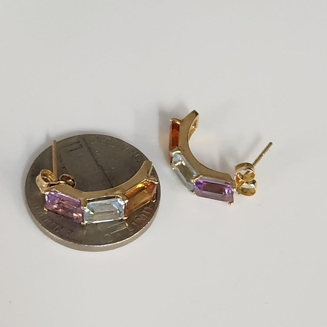 Fashion 14k Yellow Gold Natural Mix Stones Stud Earrings