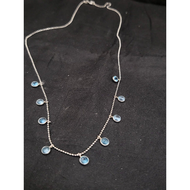 14k Princess white Gold beaded necklace 16in, 2.3g