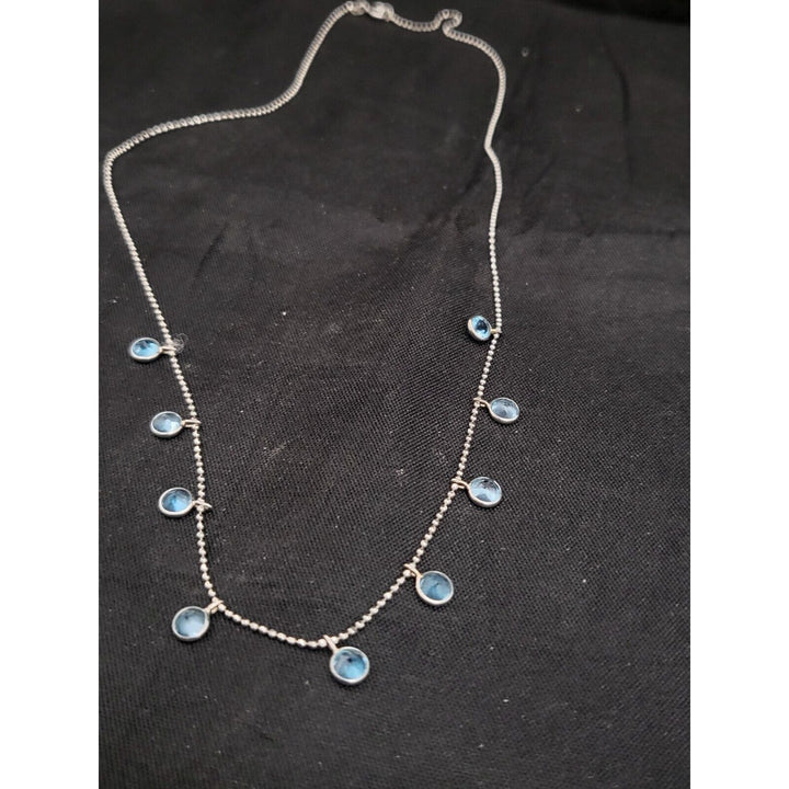 14k Princess white Gold beaded necklace 16in, 2.3g