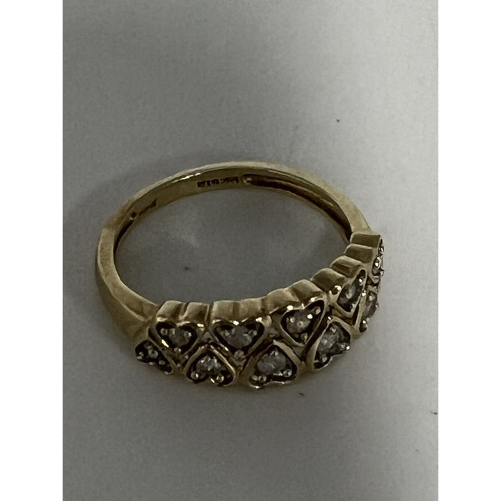 10k Yellow Gold Diamonds Heart Crown Ring Size 6.75