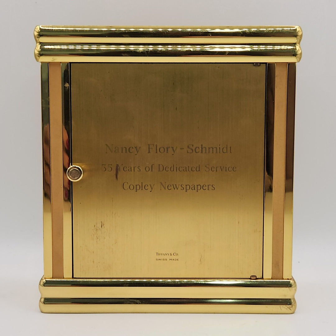 Vintage Tiffany & CO Large Rectangle Brass Desk Clock Quartz Roman Numerals