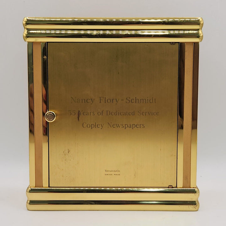 Vintage Tiffany & CO Large Rectangle Brass Desk Clock Quartz Roman Numerals