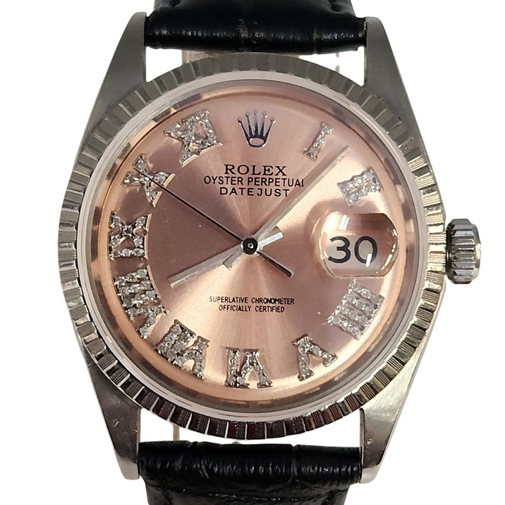 Rolex Datejust 36mm Ref.1601 Automatic Watch Custom Diamond Dial Leather Strap