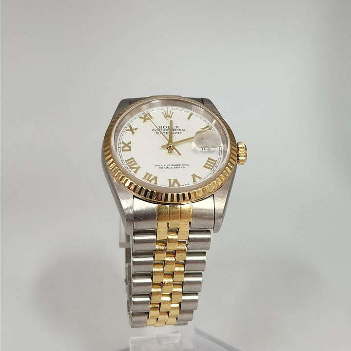 Rolex Datejust 36MM 16233 Two-Tone 18K Yellow Gold & SS Jubilee White Roman Dial