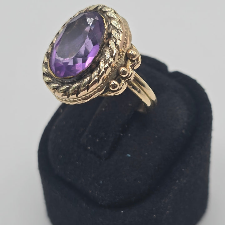 Vintage 14K Yellow Gold Amethyst Ring Handmade Style Size 6.25 6.1g
