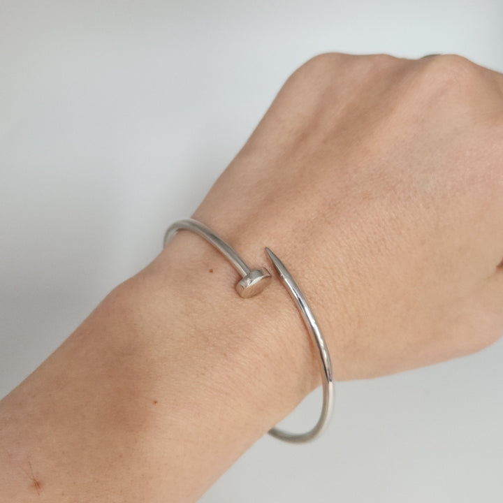 Fashion 925 Sterling Silver Nail Style Bangle Bracelet Modern Design