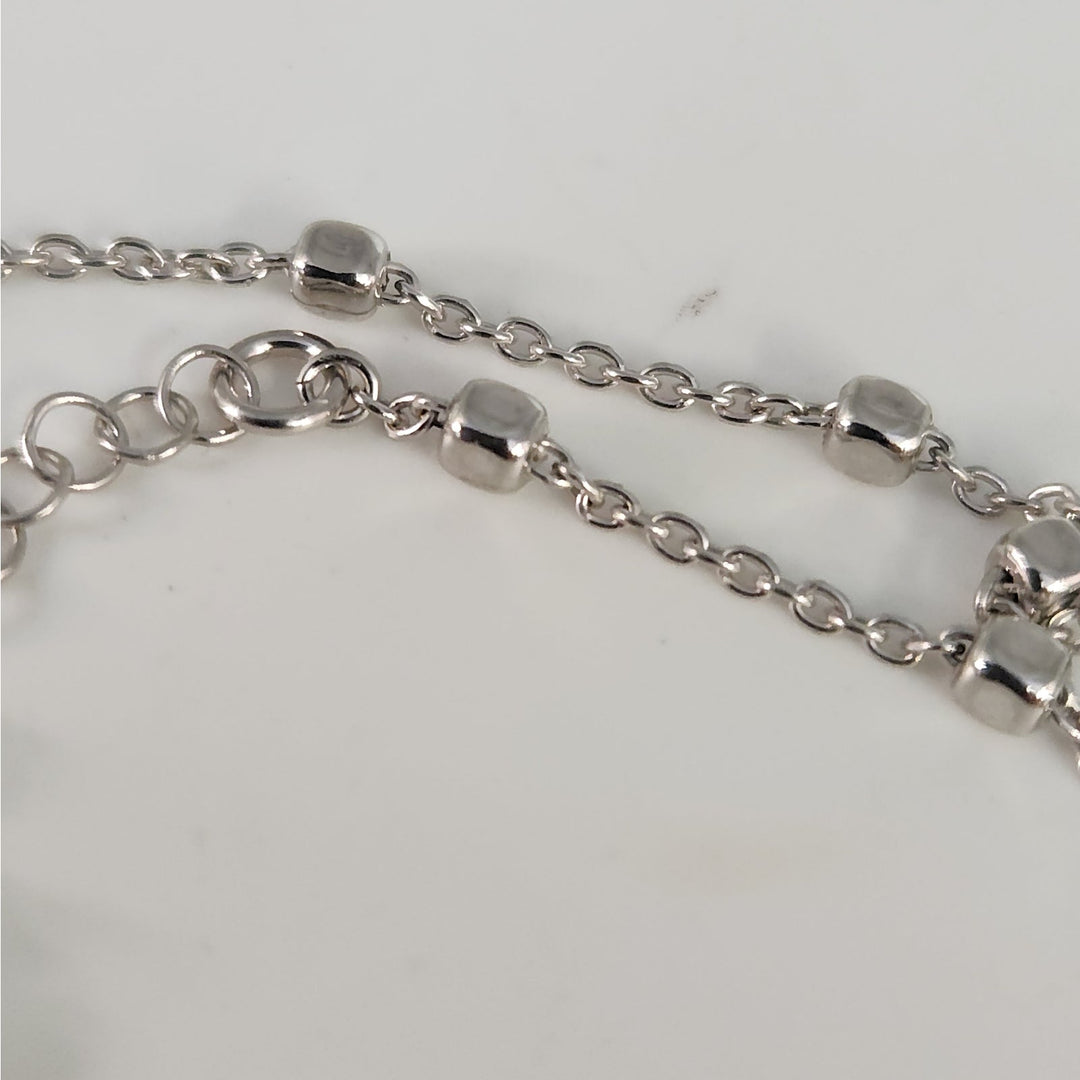 925 Sterling Silver Beaded Adjustable Anklet 10"