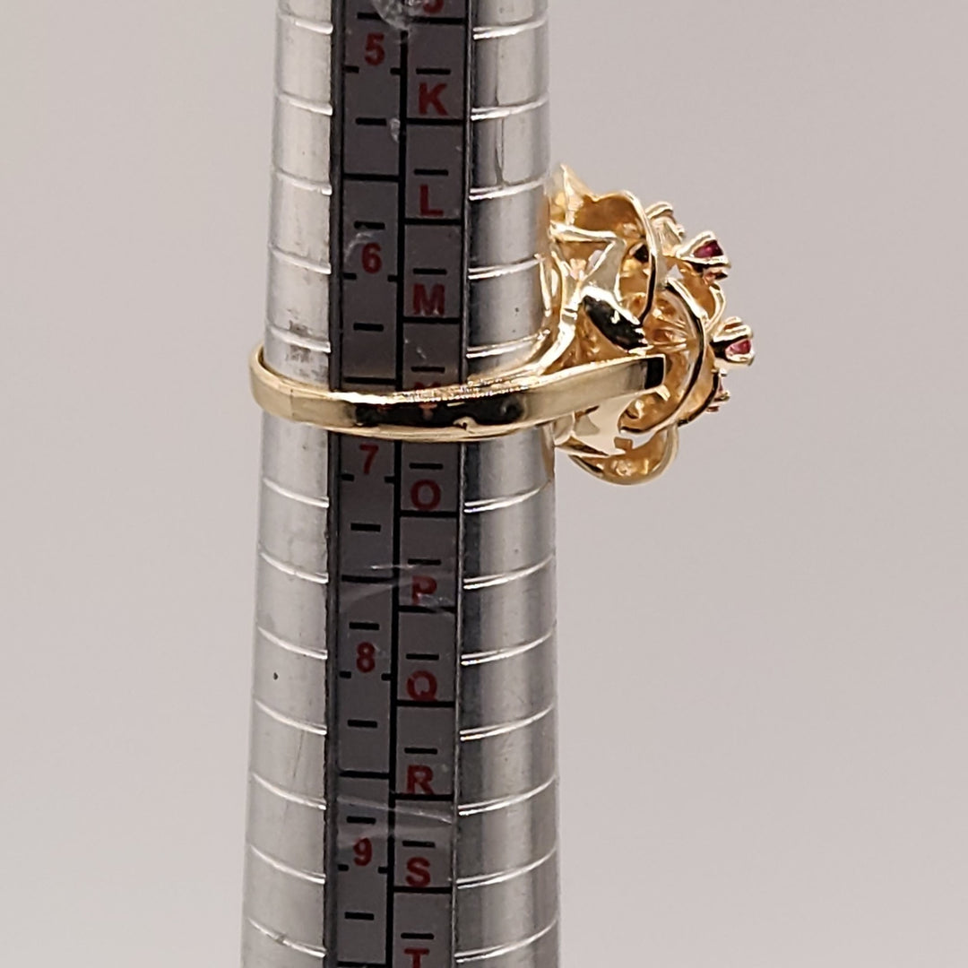 14k Yellow Gold Natural Ruby Stunning Floral Design Ring Size 6.5