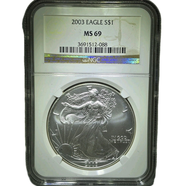 2003 American Silver Eagle, 1 Oz Fine .999 Silver USA Uncirculated $1 NGC MS69