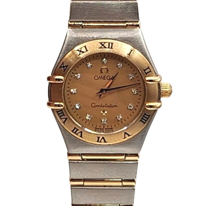 Omega Constellation 18k Gold & Stainless Steel Diamond Dial Women's Watch 22mm
