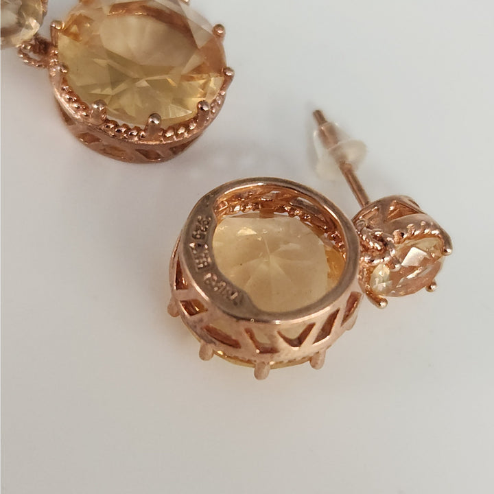 925 Sterling Silver Golden Champagne Crystal Drop Dangle Earrings
