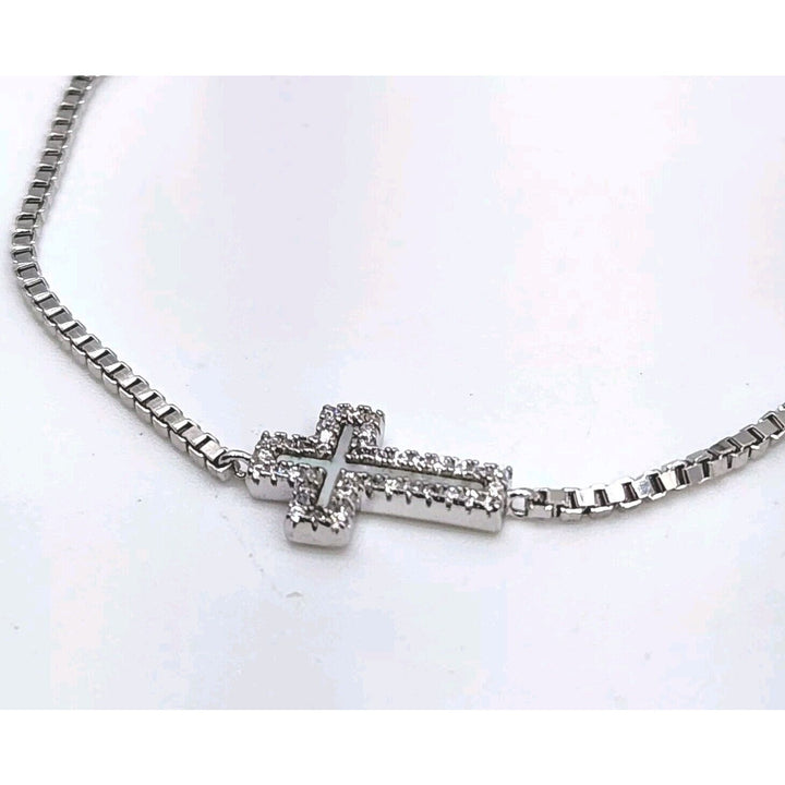 925 Sterling Silver Cross Adjustable Bracelet B