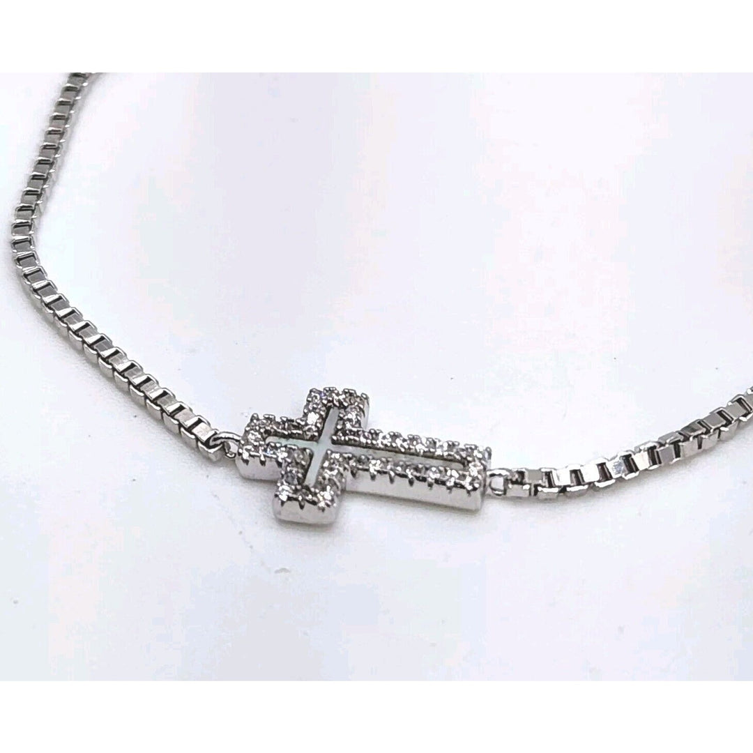 925 Sterling Silver Cross Adjustable Bracelet B