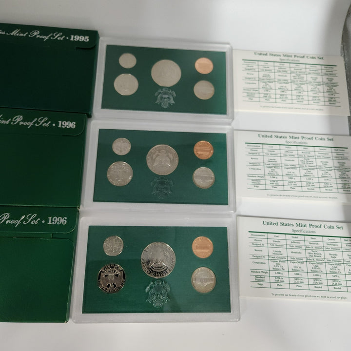 Set Of 1995,1996,1997 & 1998 U.S Mint Proof Set Lot With Boxes