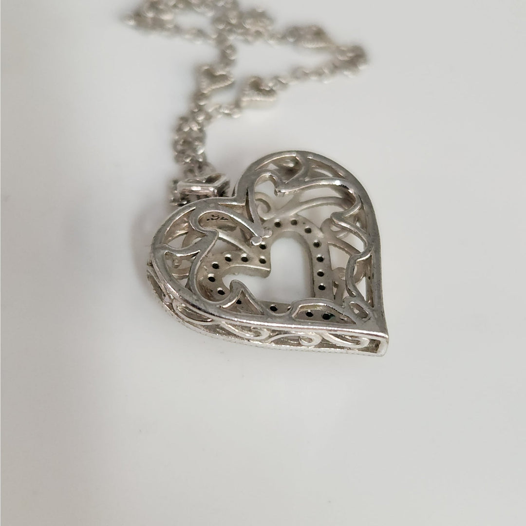 925 Sterling Silver Vintage Filigree Open Heart Pendant Necklace 18"