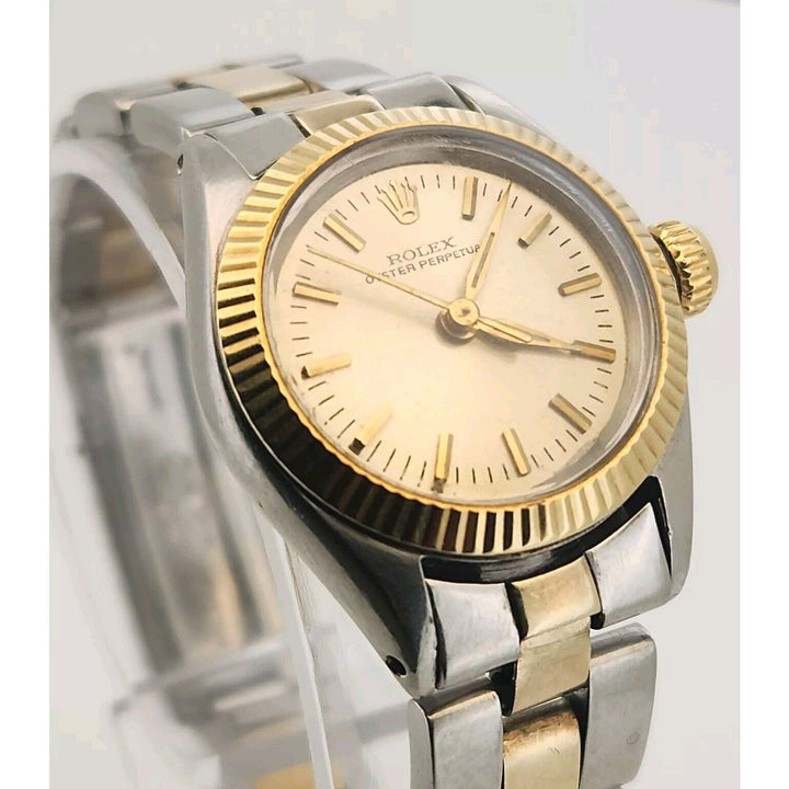 Rolex oyster perpetual 26mm champagne two tone stainless steel, Ref# 6618 1962