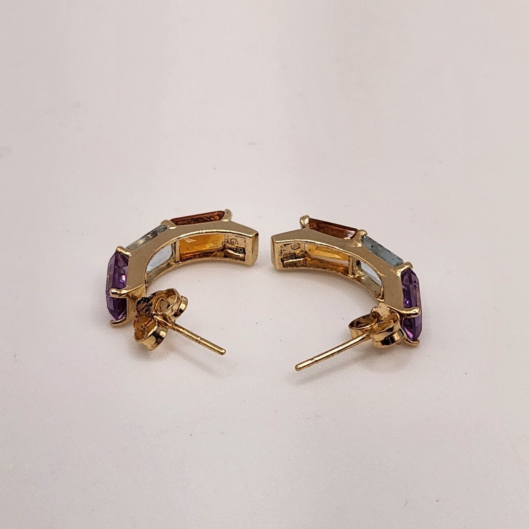 14k Yellow Gold Color All Natural Stone Earrings