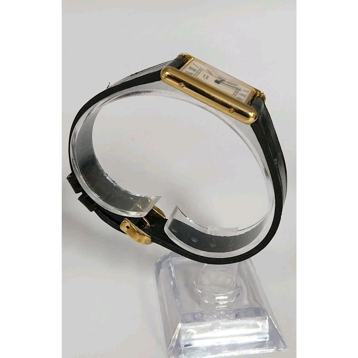 Cartier Quartz Tank Yellow Dial Buckle Leather Band (681006/02905)