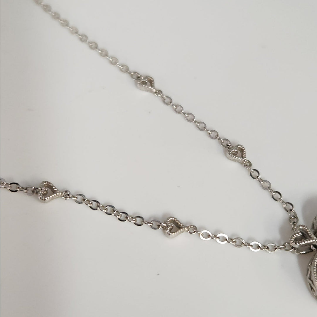 925 Sterling Silver Vintage Filigree Open Heart Pendant Necklace 18"