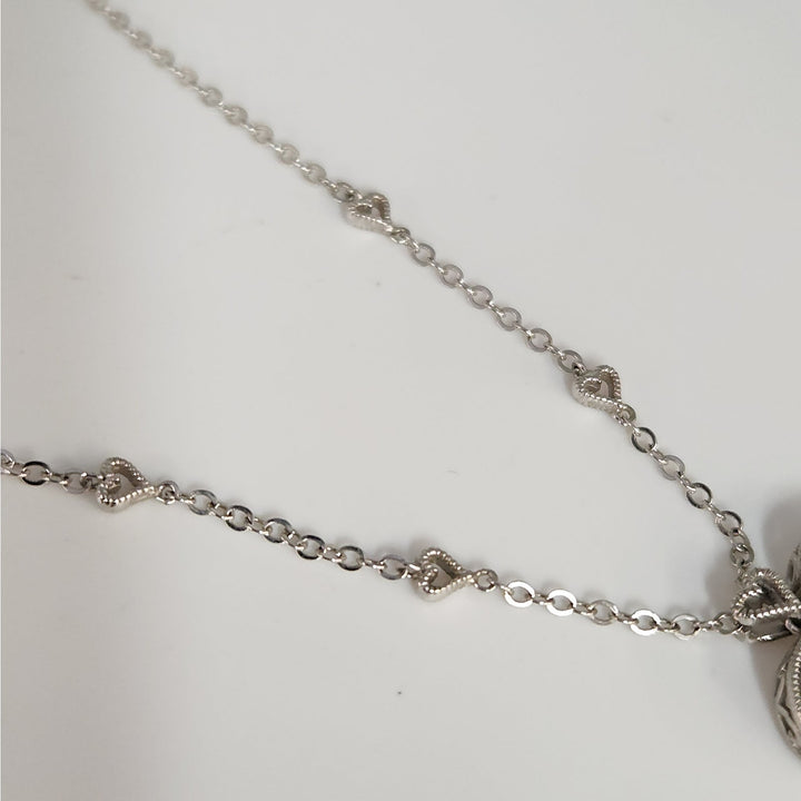 925 Sterling Silver Vintage Filigree Open Heart Pendant Necklace 18"