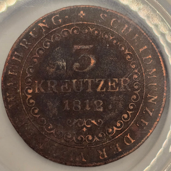 1812-B Austria 3 Kreuzer Copper Coin Franz I KM#2116 Circulated World Coin