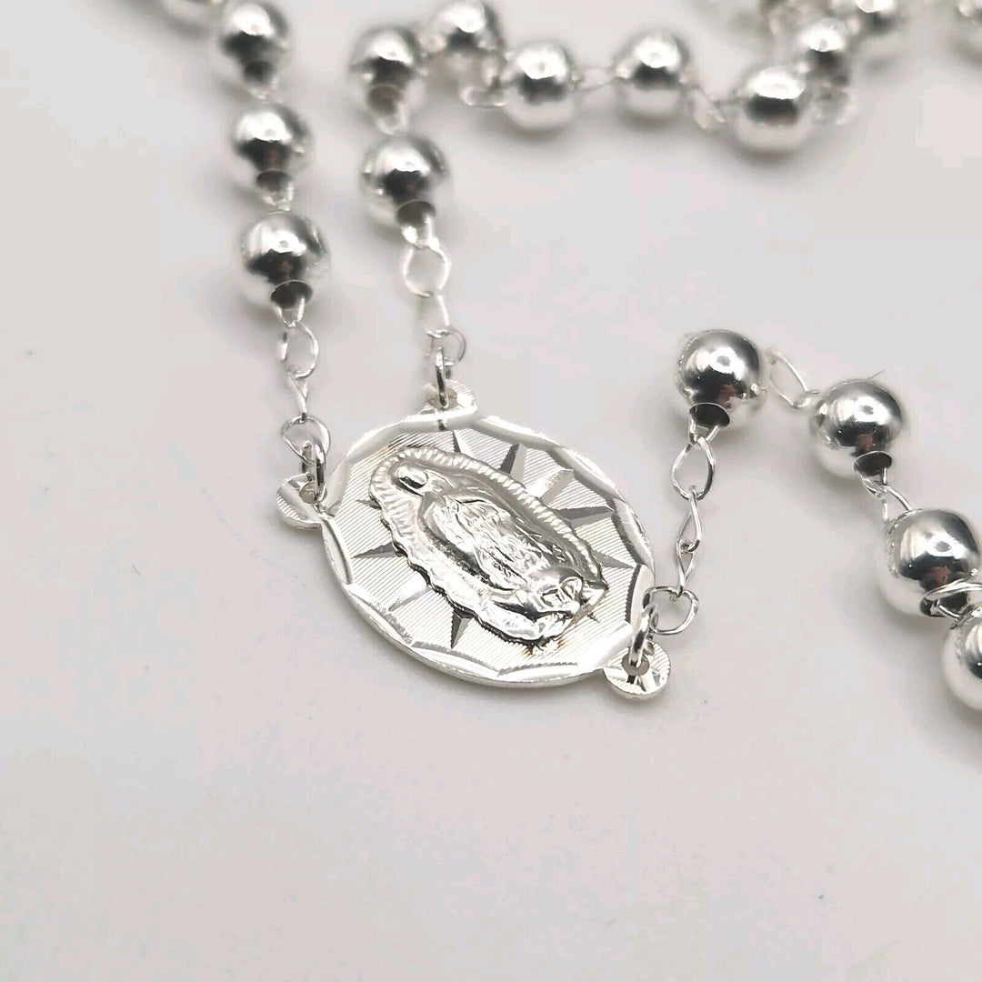 925 Sterling Silver Rosary 5MM Necklace 24"A
