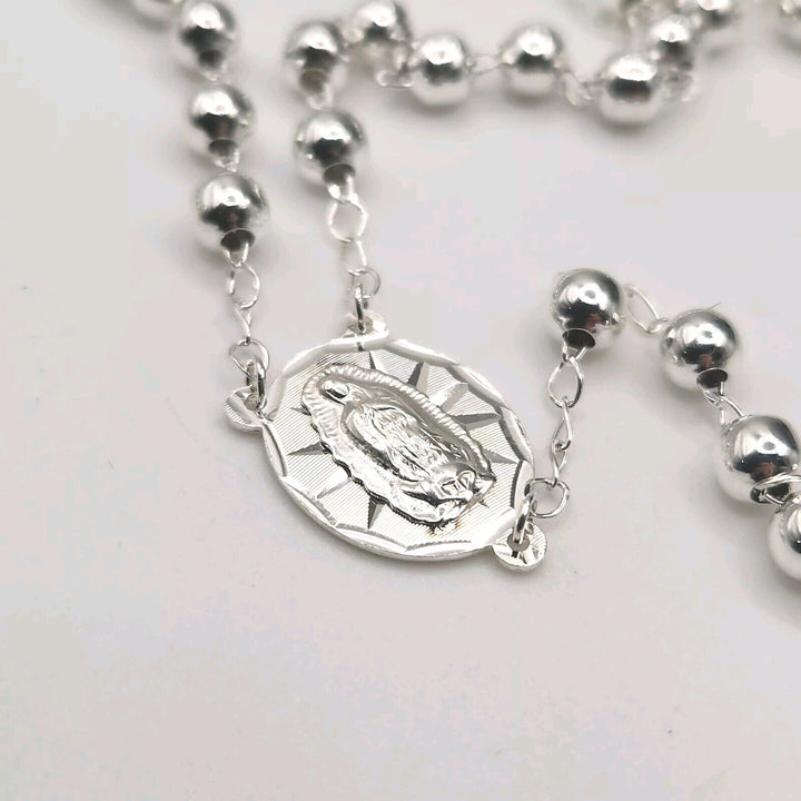 925 Sterling Silver Rosary 5MM Necklace 24"A