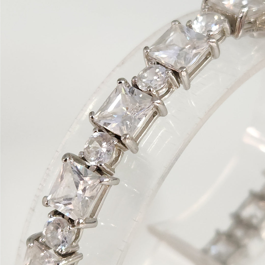 925 Sterling Silver Cubic Zirconia Tennis Bracelet Princess and Round -Cut 7"