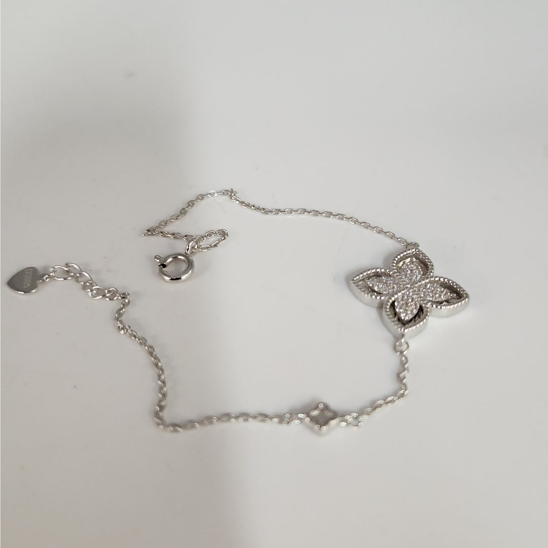 925 Sterling Silver Cubic Zirconia Flower Bracelet 7.5"