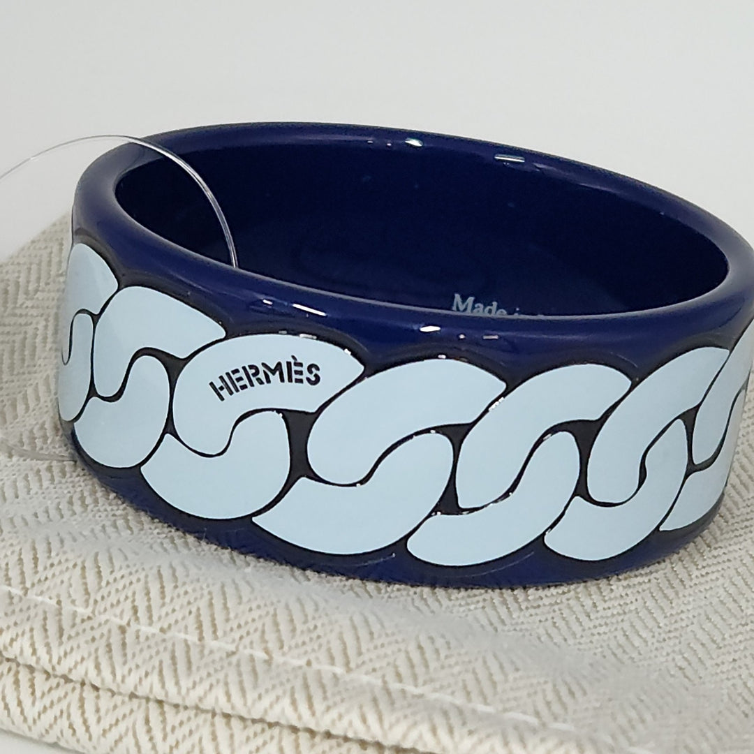 New Hermes Bangle Boquin Fln Lacquered Wood Bracelet Marine Color Size T2