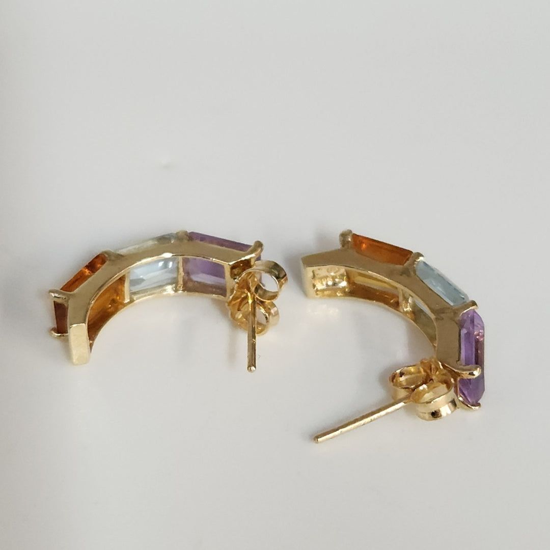 Fashion 14k Yellow Gold Natural Mix Stones Stud Earrings