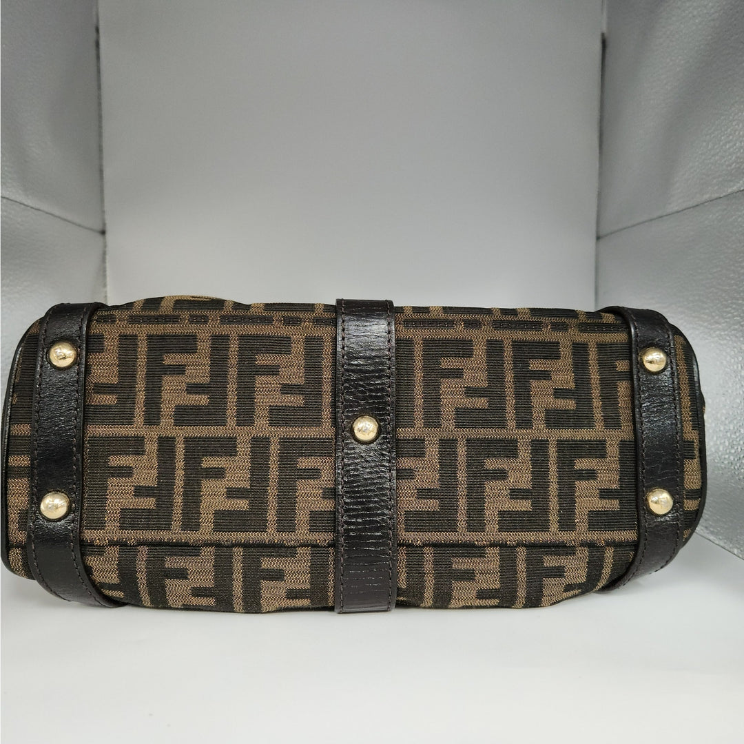 Vintage Fendi Zucca Monogram Top Handle HandBag With Gold Tone Turn Lock