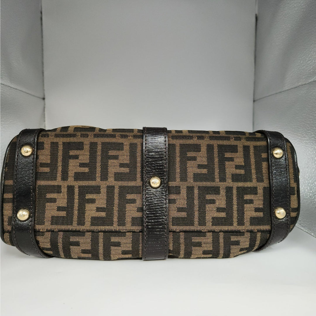 Vintage Fendi Zucca Monogram Top Handle HandBag With Gold Tone Turn Lock