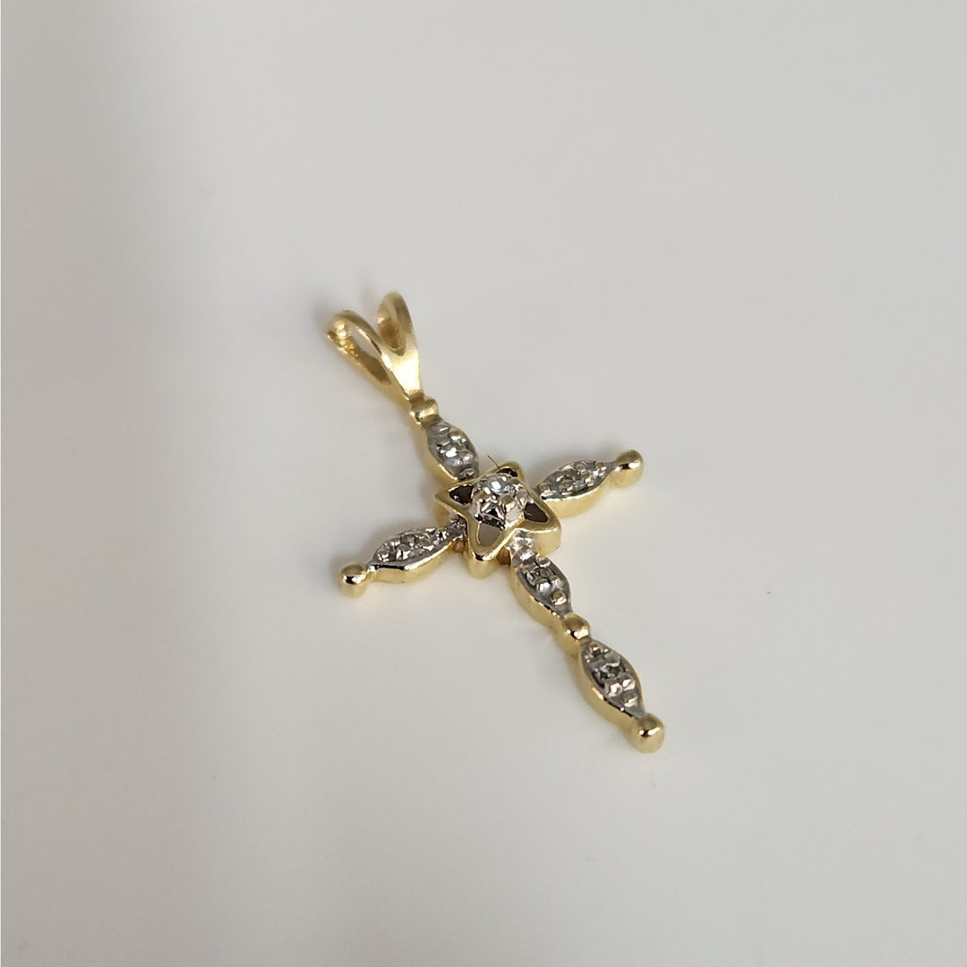 14k Yellow Gold Diamond Cross Pendant Religious Fine Jewelry